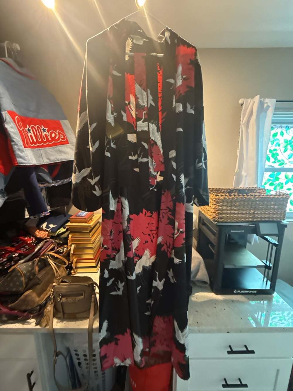 Authentic Japanese Vintage Crane and Peony Print Kimono